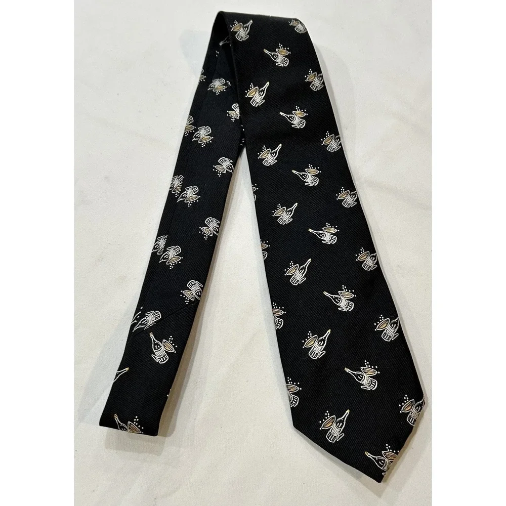 Polo Celebration Neck Tie Champagne Glass 2014 Black Gold Preppy Party New Years